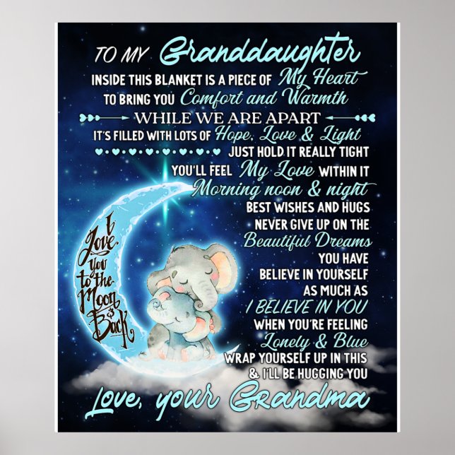 To My Granddaughter Elephant  Birthday Gift Idea Poster (Front)