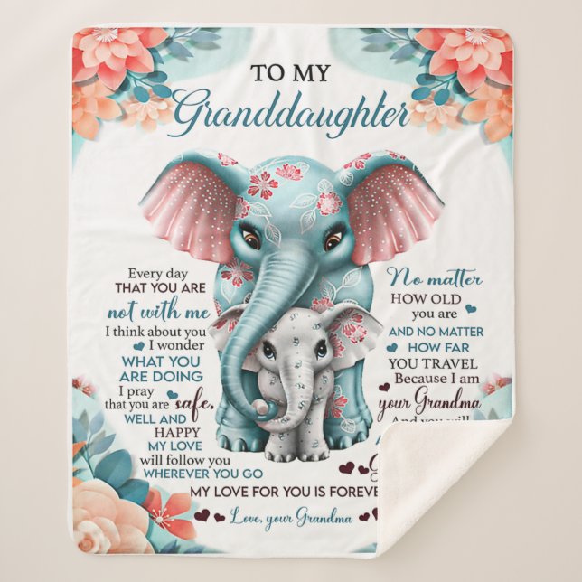 To My Granddaughter Elephant Birthday Gift Idea Sherpa Blanket (Front)