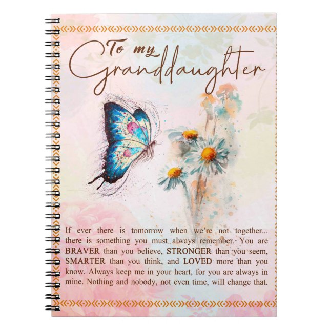 To My Granddaughter Gift,Cute Butterfly Lover Gift Notebook (Front)