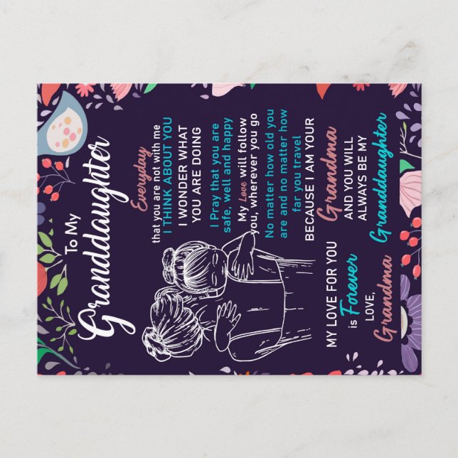 To My Granddaughter Gift From Grandma,Flower Lover Announcement Postcard (Front)