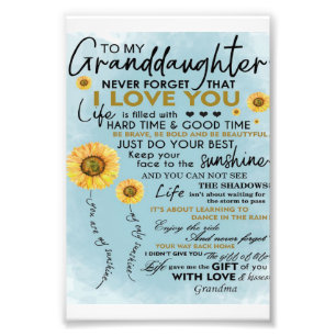 To My Granddaughter Gift, Grandkids Birthday Gift Photo Print