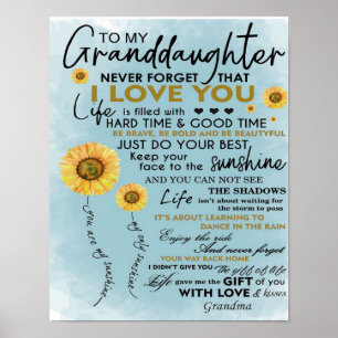 To My Granddaughter Gift, Grandkids Birthday Gift Poster