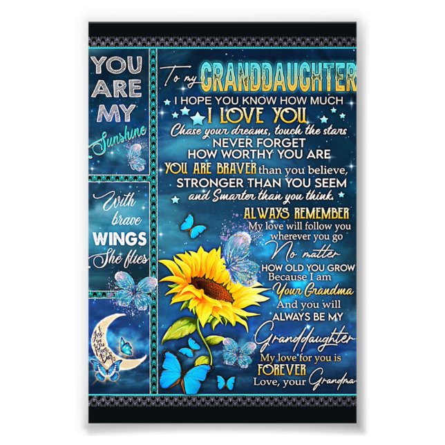 To My Granddaughter Sunflower Gift, Baby Gift Photo Print (Front)