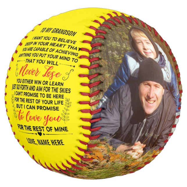 To My Grandson From Grandpa Grandma Custom 2 Photo Softball (Angled)