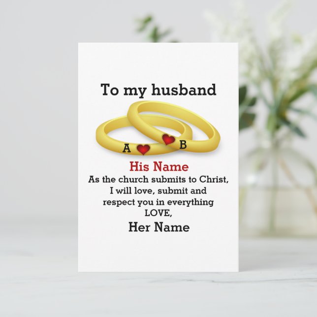 To my husband for him wedding couple ring monogram card (Standing Front)