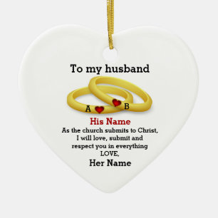 To my husband for him wedding couple ring monogram ceramic ornament