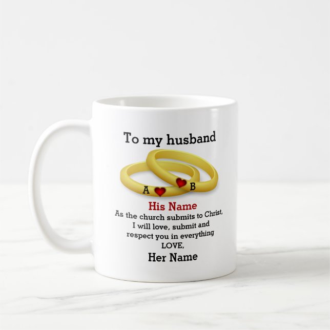To my husband for him wedding couple ring monogram coffee mug (Left)