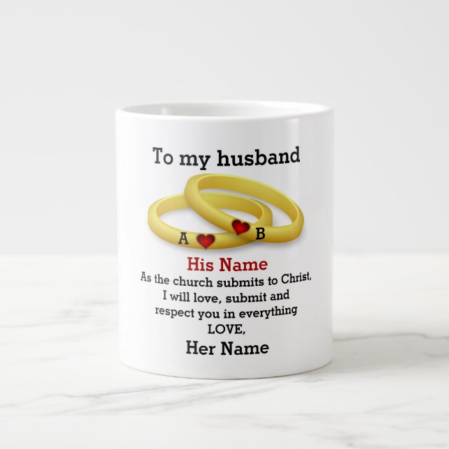 To my husband for him wedding couple ring monogram large coffee mug (Front)