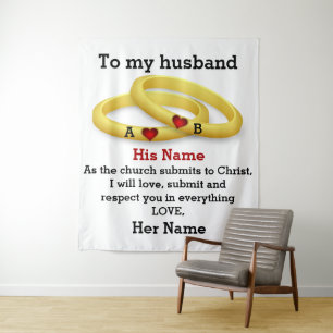 To my husband for him wedding couple ring monogram tapestry