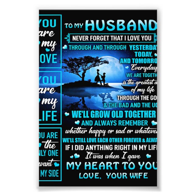 To My Husband Gift, Cute Husband Birthday Gift Photo Print (Front)