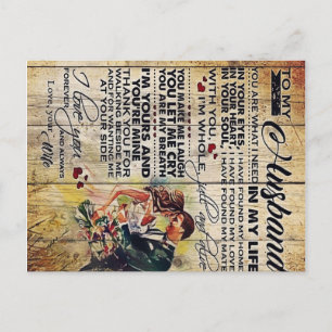 To my husband gift Special letter to husband Postcard