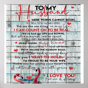 To My Husband Letter Cute Flamingo Present Poster