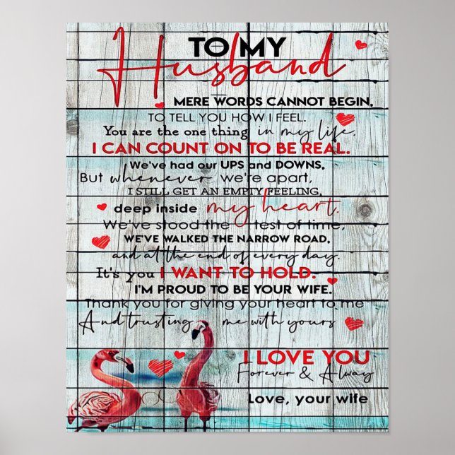 To My Husband Letter | Cute Flamingo Present Poster (Front)