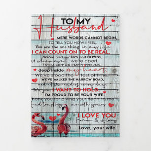 To My Husband Letter Cute Flamingo Present Tri-Fold Announcement