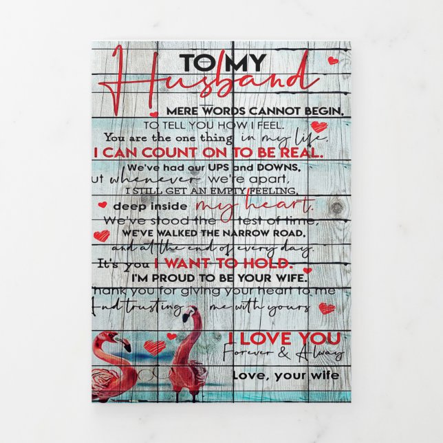 To My Husband Letter | Cute Flamingo Present Tri-Fold Announcement (Cover)