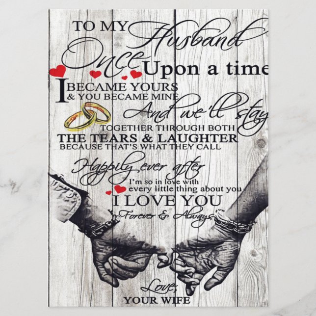 To My Husband Letter, Love Quotes Gift Menu (Front)