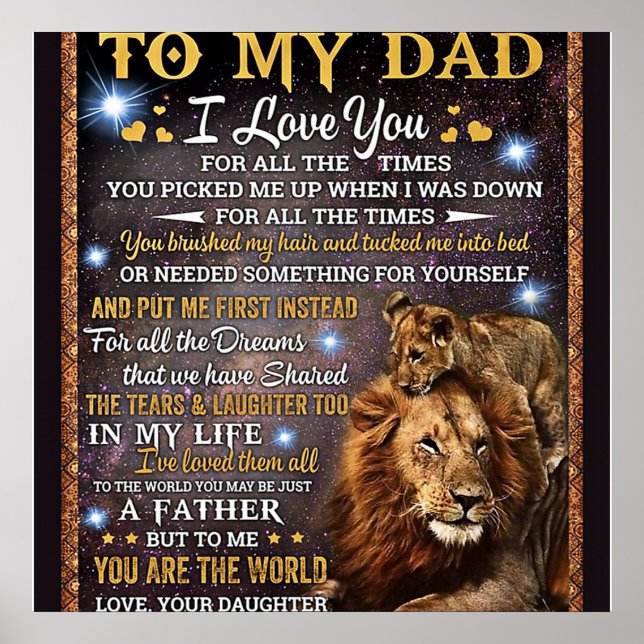 To My Lion Dad Gift, Dad Birthday Gift Idea Poster (Front)