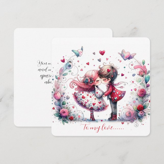 To My Love On Valentines Day Kissing Holiday Card (Front/Back)