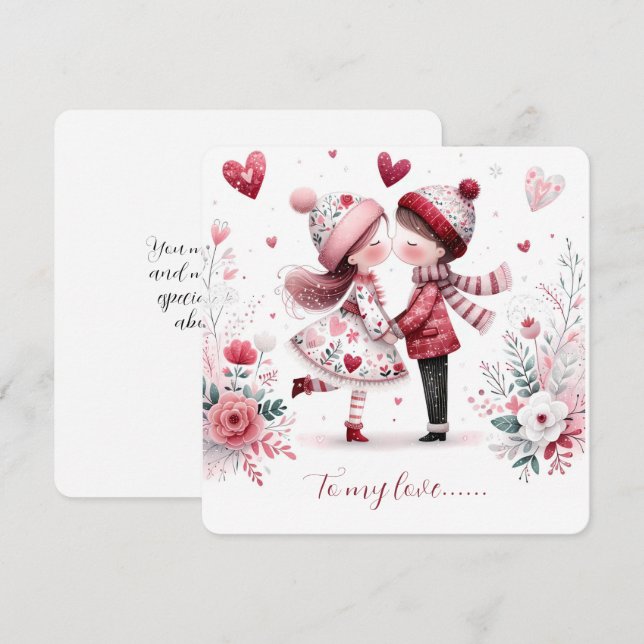 To My Love On Valentines Day Kissing Holiday Card (Front/Back)
