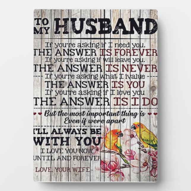 To My Man Gift, Personalised Gift To My Husband Plaque (Front)