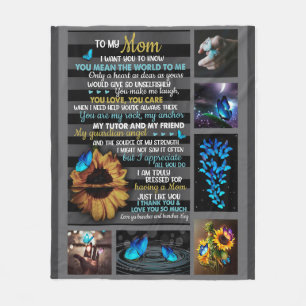 To My Mom Sunflower Butterfly Blanket, Gift Blanke Fleece Blanket