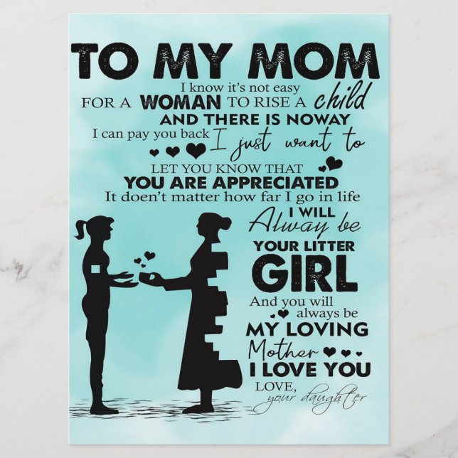 To my mother design | Letter to mummy Menu (Front)