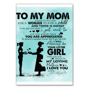 To my mother design Letter to mummy Table Number