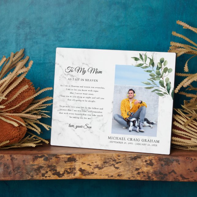 To My Mum | Greenery Keepsake Memorial Photo Plaque (Side)