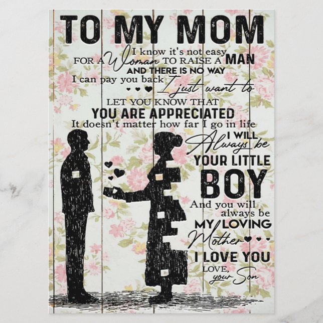 To My Mum, Mother Birthday Gift, Letter To Mum Menu (Back)