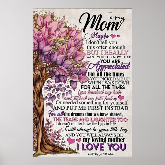 to my mum, mothers day gifts poster (Front)