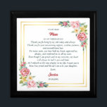 To My Mum on my Wedding Day Gift Wooden Keepsake  Gift Box<br><div class="desc">A Heartfelt "Gift for Mother of the Bride or Mother of the Groom Wooden Keepsake Box." This beautifully designed item features delicate watercolor floral peony flowers and an elegant gold square border, symbolising love and appreciation. The message, "To My Mum on My Wedding Day, " adds a personal touch, making...</div>
