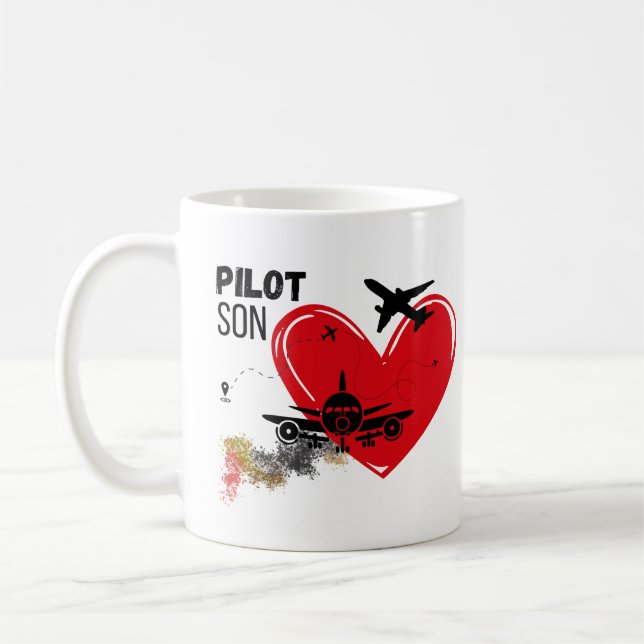 "To My Son – Fly High, Dream Big Pilot Mug" Coffee Mug (Left)