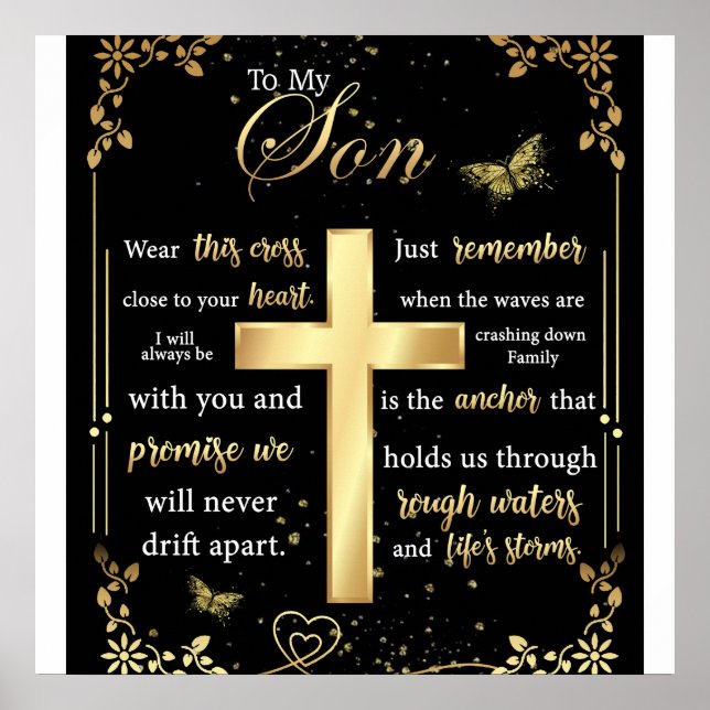 To My Son Gift, Butterfly Lover, Floral Son Letter Poster (Front)