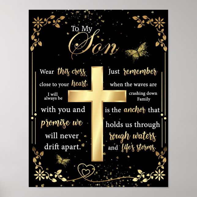 To My Son Gift, Butterfly Lover, Floral Son Letter Poster (Front)