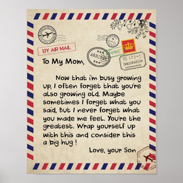 To My Son Gift, Mum And Son, Love Letter To Son Poster (Front)