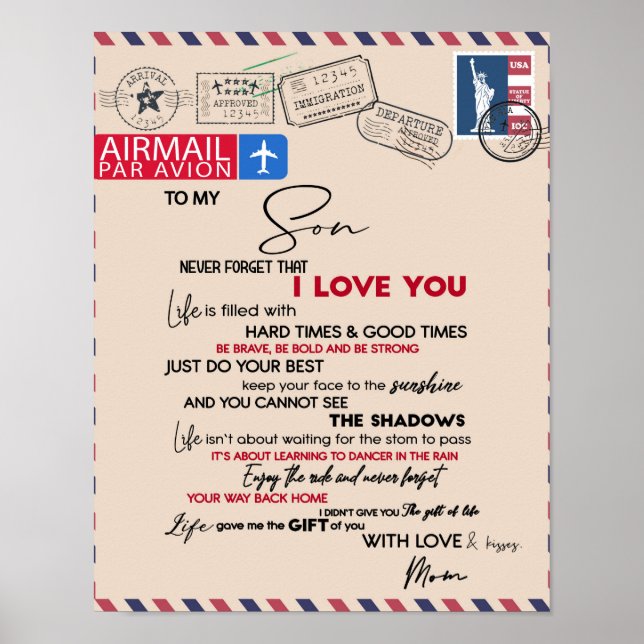 To My Son Gift, Mum And Son, Love Letter To Son Poster (Front)