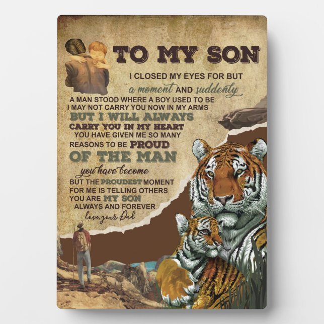 To My Son Gift,Tiger Lovers,Letter To Son From Dad Plaque (Front)