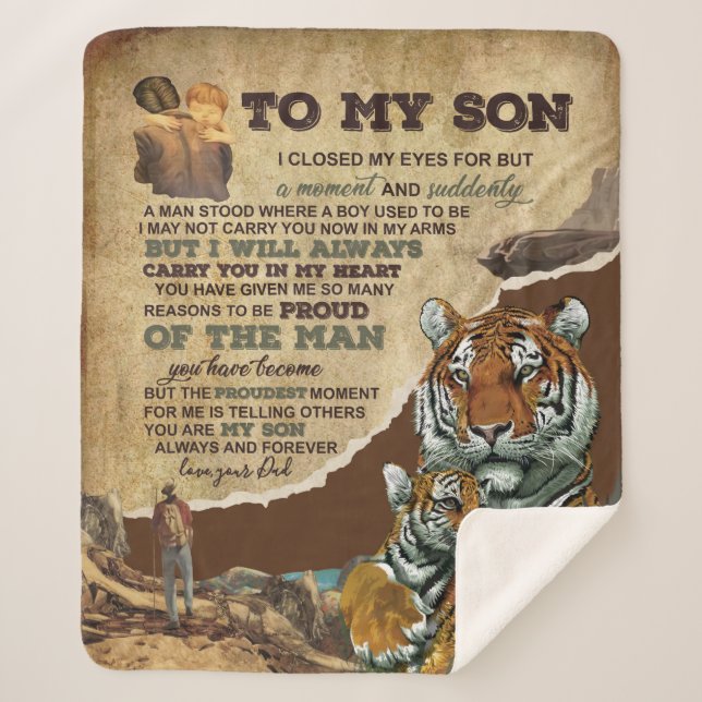 To My Son Gift,Tiger Lovers,Letter To Son From Dad Sherpa Blanket (Front)