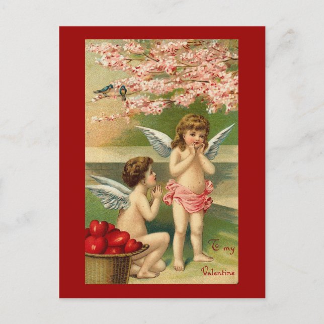 To My Valentine Cherubs Hearts and Cherry Blossom Holiday Postcard (Front)