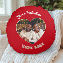 To My Valentine | Custom Photo Heart Red Round Cushion