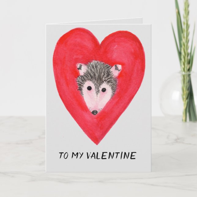 To My Valentine, Cute Possum Face in Red Heart Card (Front)