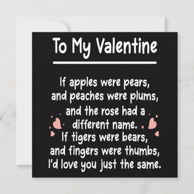 To My Valentines Love Poem Romantic Letter Gift Invitation (Front)