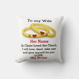 To my Wife for her wedding couple ring monogram Cushion