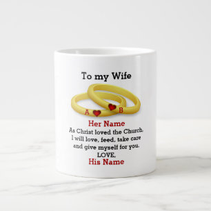 To my Wife for her wedding couple ring monogram Large Coffee Mug