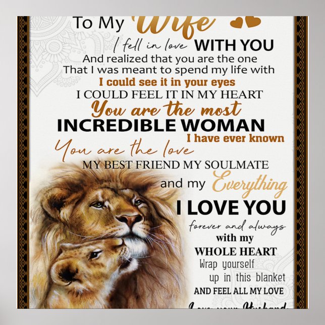 To My Wife Lion Gift, Love Wife Birthday Gift Idea Poster (Front)