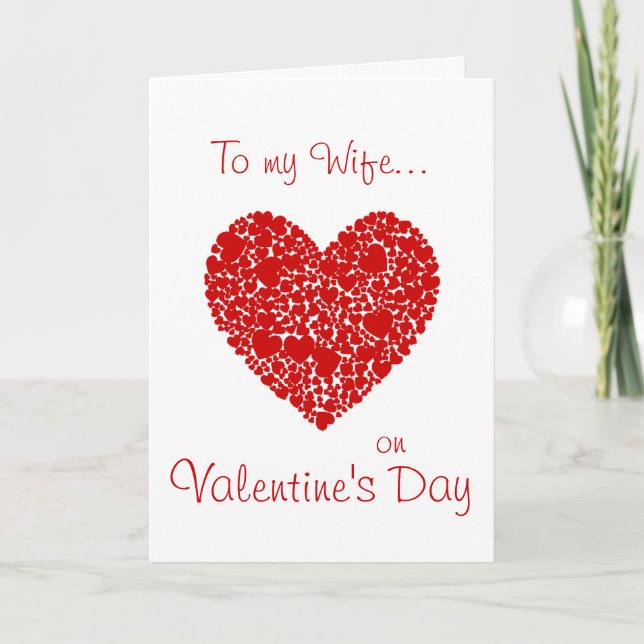 To my Wife on Valentine's Day-Red Hearts Romantic Holiday Card (Front)