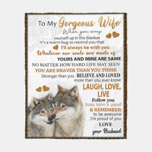 To My Wolf Wife Birthday Gift, Couple Wedding Gift Fleece Blanket