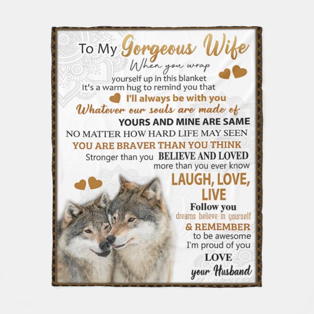 To My Wolf Wife Birthday Gift, Couple Wedding Gift Fleece Blanket (Front)