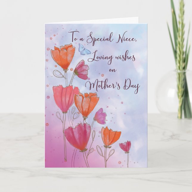 To Niece Mothers Day Love with Orange and Pink  Ca Card (Front)