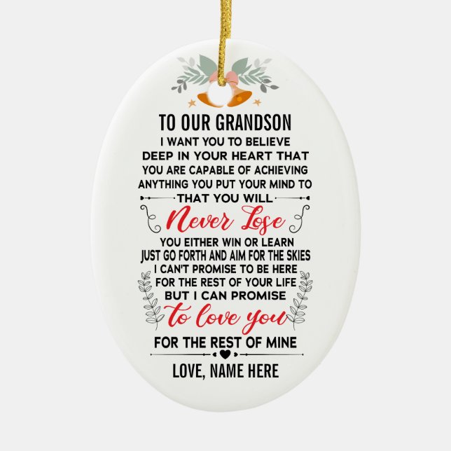 To Our Grandson From Grandparents with Custom Name Ceramic Ornament (Front)